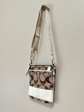 Coach Tan and White monogram Crossbody Bag